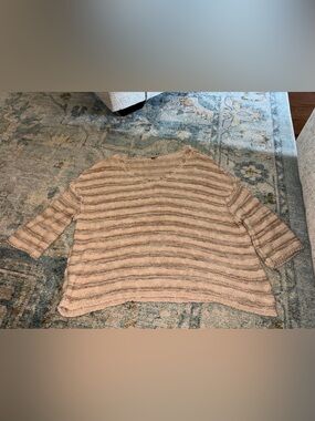 Free People Striped Crew Neck Sweater — Cream & Beige